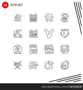 16 User Interface Outline Pack of modern Signs and Symbols of won, position, chair, award, service Editable Vector Design Elements