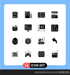 16 User Interface Solid Glyph Pack of modern Signs and Symbols of box, module, health, device, analog Editable Vector Design Elements