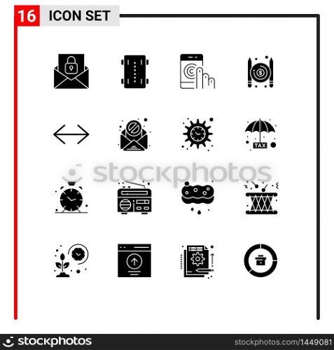 16 User Interface Solid Glyph Pack of modern Signs and Symbols of writer, paid, skateboard, articles, smartphone Editable Vector Design Elements