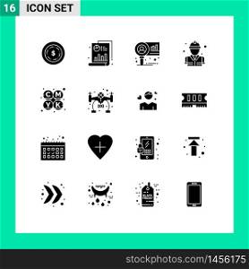 16 User Interface Solid Glyph Pack of modern Signs and Symbols of printing, cmyk, diagram, fireman, fire Editable Vector Design Elements