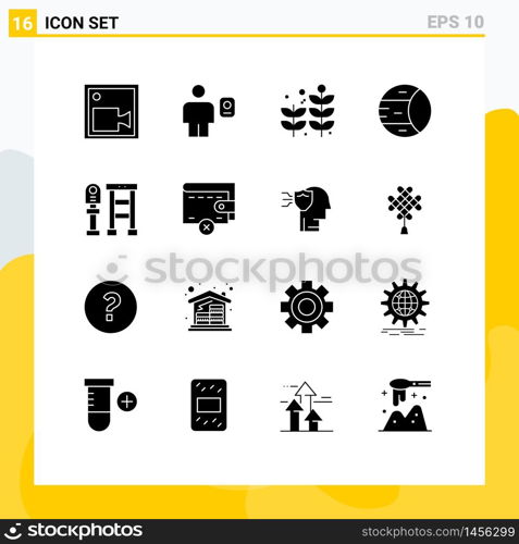 16 User Interface Solid Glyph Pack of modern Signs and Symbols of bus, structure, profile, space, planet Editable Vector Design Elements