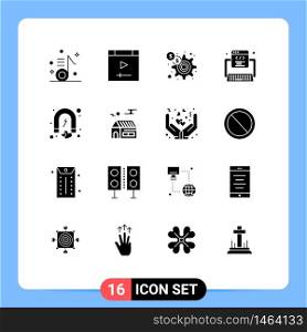 16 User Interface Solid Glyph Pack of modern Signs and Symbols of attract, program, website, development, marketing Editable Vector Design Elements