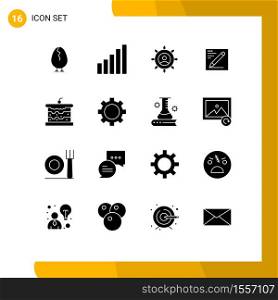 16 User Interface Solid Glyph Pack of modern Signs and Symbols of bread, education, connection, text, browser Editable Vector Design Elements
