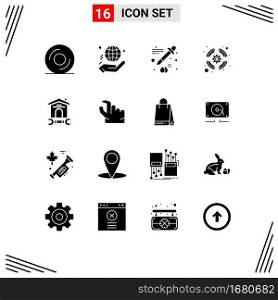 16 User Interface Solid Glyph Pack of modern Signs and Symbols of repair, house, color, support team, seo Editable Vector Design Elements