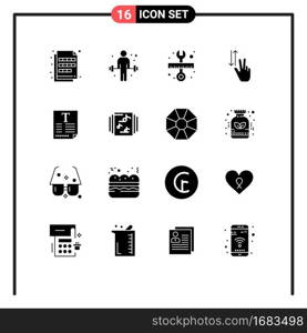 16 User Interface Solid Glyph Pack of modern Signs and Symbols of down, two, weightlifting, gestures, scale Editable Vector Design Elements