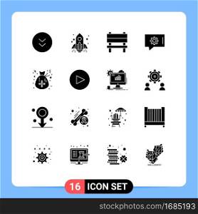 16 User Interface Solid Glyph Pack of modern Signs and Symbols of christmas, bag, bench, chat support, chat preferences Editable Vector Design Elements