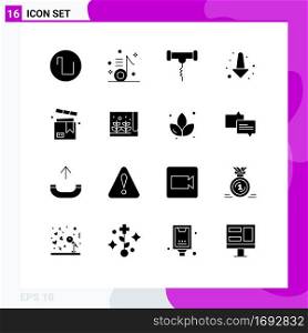 16 User Interface Solid Glyph Pack of modern Signs and Symbols of product, box, drink, full, arrow Editable Vector Design Elements