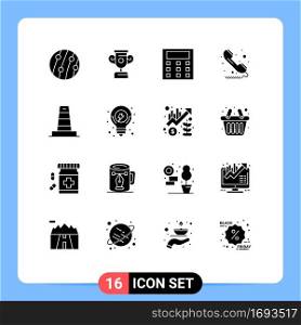 16 User Interface Solid Glyph Pack of modern Signs and Symbols of construction, telephone, calculation, sign, phone Editable Vector Design Elements