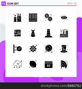 16 User Interface Solid Glyph Pack of modern Signs and Symbols of plan, marketing, finance, eye, survey Editable Vector Design Elements