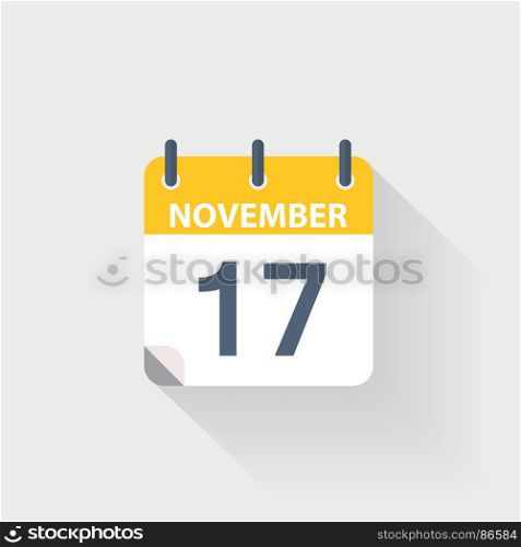 17 november calendar icon. 17 november calendar icon on grey background