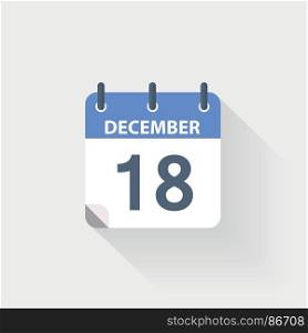 18 december calendar icon. 18 december calendar icon on grey background