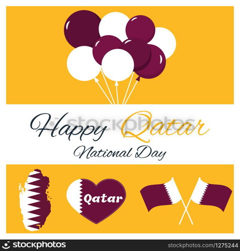 18 December. Qatar National Day card in national flag color theme.. 18 December. Qatar National Day card