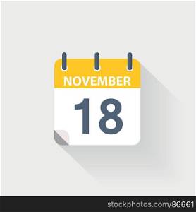 18 november calendar icon. 18 november calendar icon on grey background