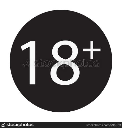 18 years old sign. Adults content only icon. flat style. 18 years old icon for your web site design, logo, app, UI.
