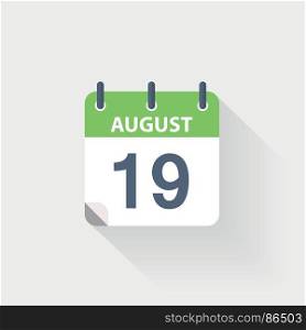 19 august calendar icon. 19 august calendar icon on grey background