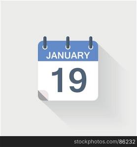 19 january calendar icon. 19 january calendar icon on grey background