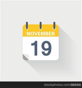 19 november calendar icon. 19 november calendar icon on grey background