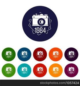 1984 photo camera icons color set vector for any web design on white background. 1984 photo camera icons set vector color