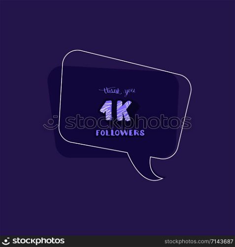 1k followers post. Social media banner. 1000 subscribers thank you. Vector color illustration.