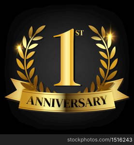 1st golden anniversary logo,with Laurel Wreath and gold ribbon,symbol for logo mock up about celebrate and anniversary