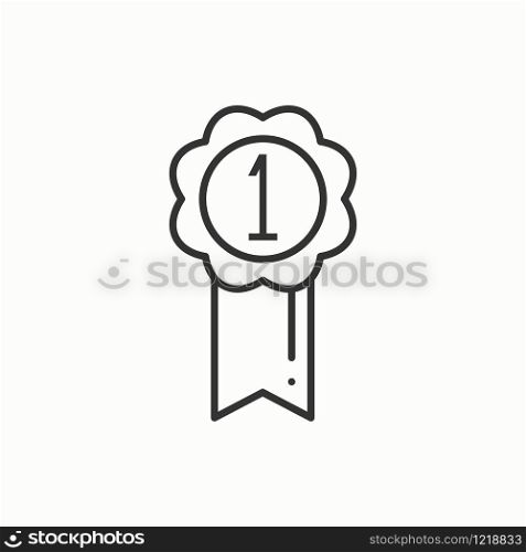 1st place gold medal award with ribbon. Winner line thin icon. First place leadership champion achievement. Vector isolated illustration. Linear flat design. Success symbols. Object. Sign