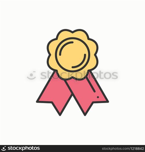 1st place gold medal award with ribbon. Winner line thin icon. First place leadership champion achievement. Vector isolated illustration. Linear flat design. Success symbols. Object. Sign