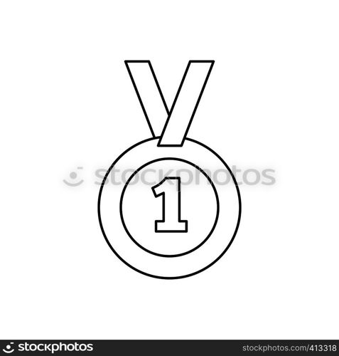 1st place medal line icon, thin contour on white background. 1st place medal line icon