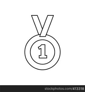 1st place medal line icon, thin contour on white background. 1st place medal line icon