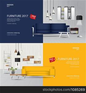 2 Banner Furniture Sale Advertisement Flayers Vector Illustration