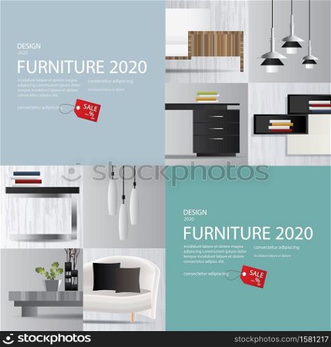 2 Banner Furniture Sale Advertisement Flayers Vector Illustration