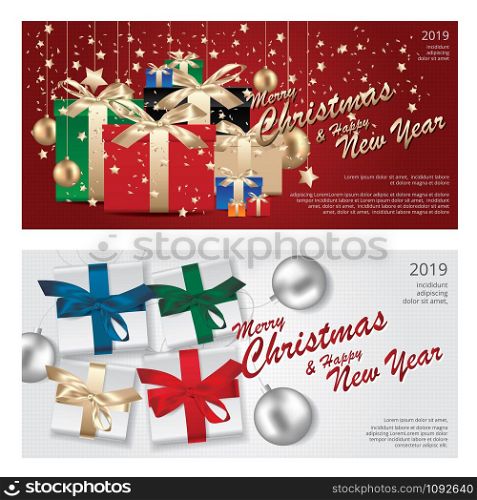 2 Banner Merry Christmas &Happy New Year Template background Vector Illustration