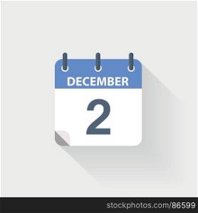 2 december calendar icon. 2 december calendar icon on grey background