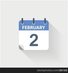 2 february calendar icon. 2 february calendar icon on grey background