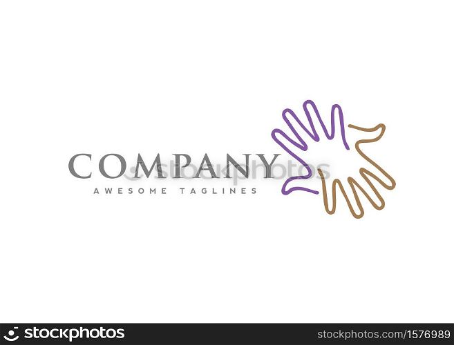 2 Hands together line icon,Vector color sketch of hands