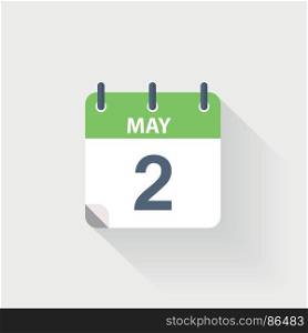 2 may calendar icon. 2 may calendar icon on grey background