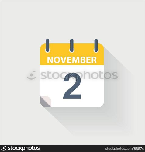 2 november calendar icon. 2 november calendar icon on grey background