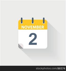 2 november calendar icon. 2 november calendar icon on grey background