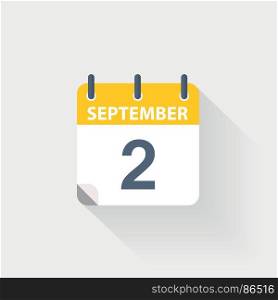 2 september calendar icon. 2 september calendar icon on grey background