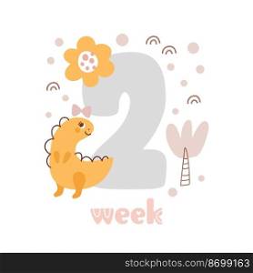 2 two week Baby girl anniversary card newborn metrics. Baby shower print with cute animal dino, flowers and palm capturing all special moments. Baby milestone card for newborn.. 2 two week Baby girl anniversary card newborn metrics. Baby shower print with cute animal dino, flowers and palm capturing all special moments. Baby milestone card for newborn