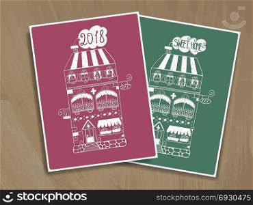 2 vector greeting cards with medieval houses