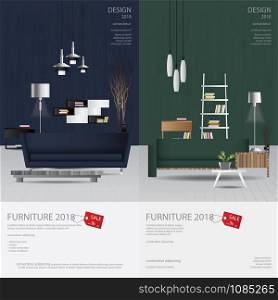 2 Vertical Banner Furniture Sale Advertisement Flayers Vector Illustration