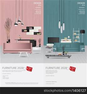 2 Vertical Banner Furniture Sale Advertisement Flayers Vector Illustration