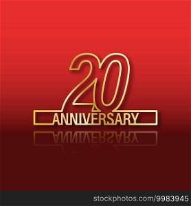 20 anniversary. Stylized gold lettering with reflection on a red gradient background. Vector illustration