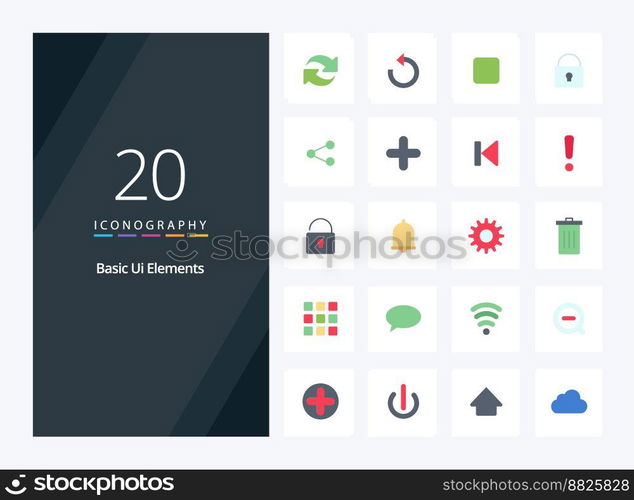 20 Basic Ui Elements Flat Color icon for presentation