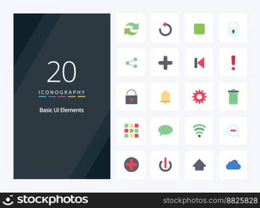 20 Basic Ui Elements Flat Color icon for presentation