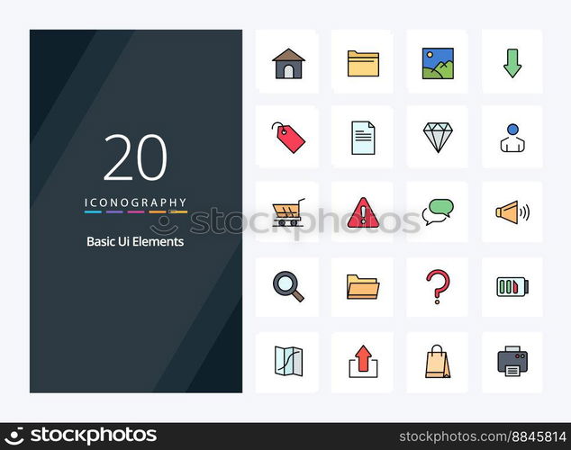 20 Basic Ui Elements line Filled icon for presentation