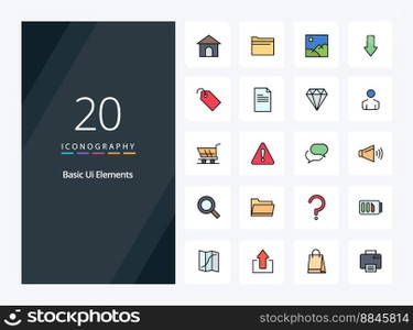 20 Basic Ui Elements line Filled icon for presentation