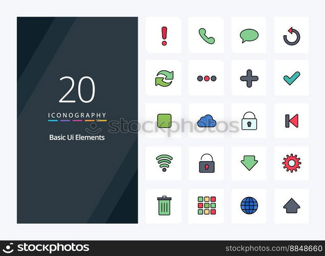 20 Basic Ui Elements line Filled icon for presentation