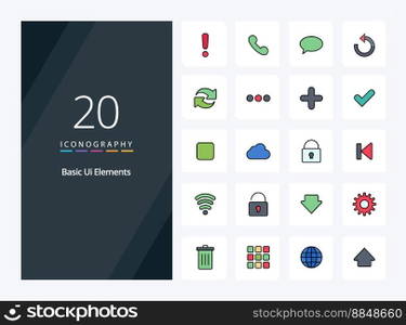 20 Basic Ui Elements line Filled icon for presentation