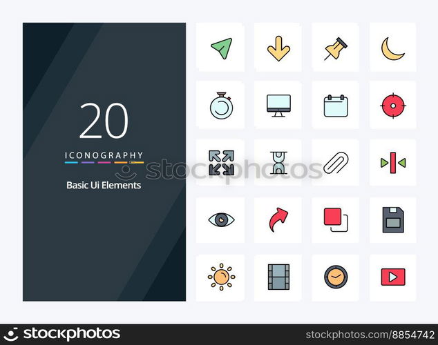 20 Basic Ui Elements line Filled icon for presentation